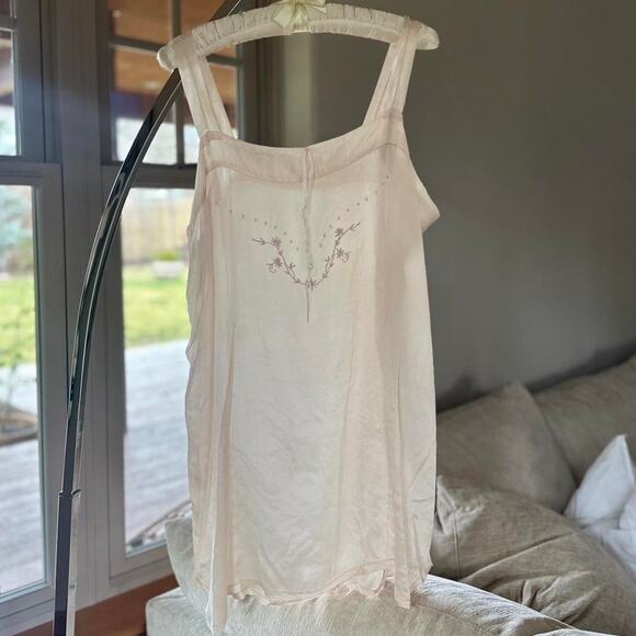 Women's Small Night Gown Cream Silk Antique Chemise Embroidered Vintage 30s - Picture 2 of 2